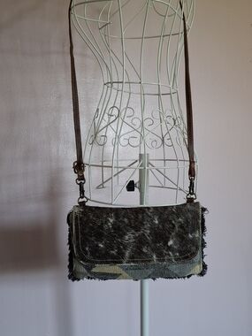 Myra Bag Brown Haircalf & Neutral Textile Fringe Crossbody